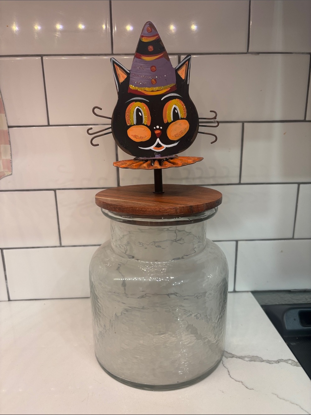 Jar with cat face topper vintage look